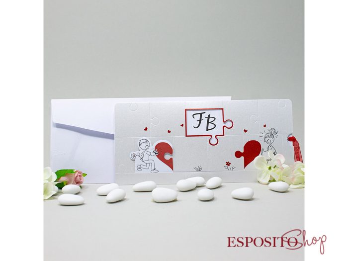 Partecipazione a tasca con cuore e puzzle BP051446