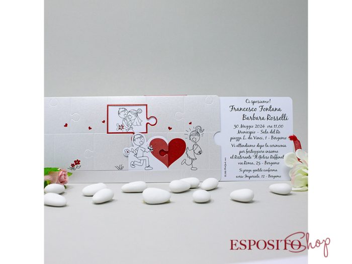 Partecipazione a tasca con cuore e puzzle BP051446