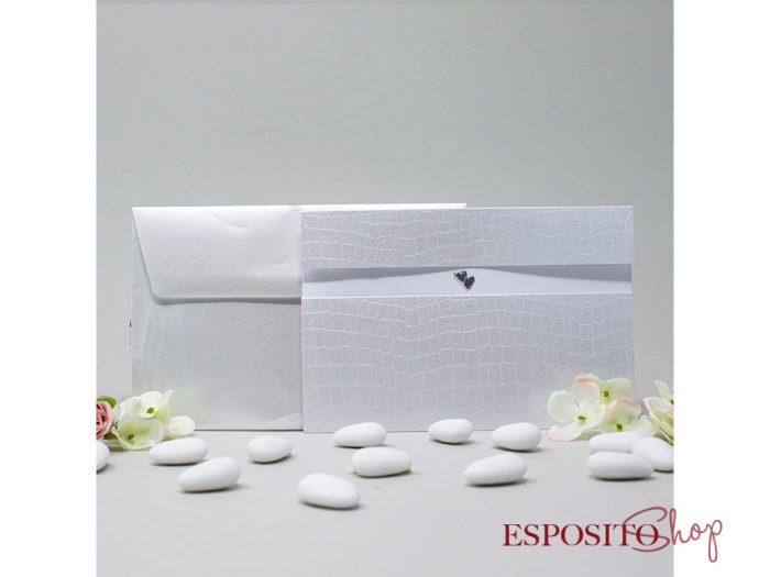 Partecipazione in carta perlata con cuori in argento BP051683