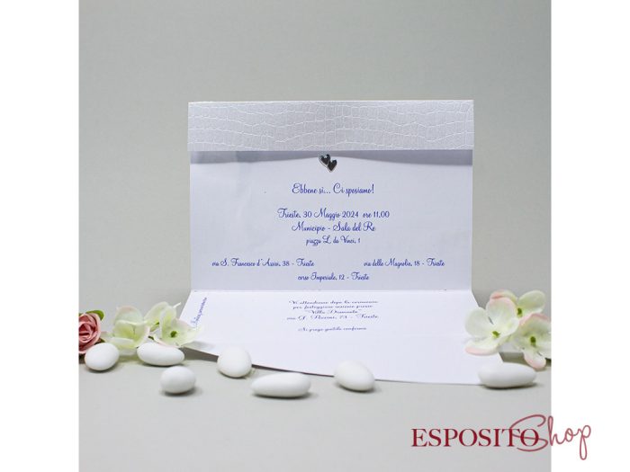 Partecipazione in carta perlata con cuori in argento BP051683