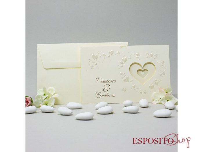 Partecipazione con cuori perlati in rilievo BP051744
