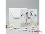 Partecipazione con sposi disegnati e cuore oro BP052048