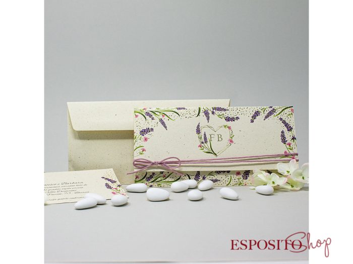 Partecipazione con lavanda e cordino lilla BP052206