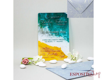 Partecipazione in plexiglass con macchie colorate PX019