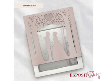 Partecipazione con scatola e confetti decoro sposi laser cut BoxL08