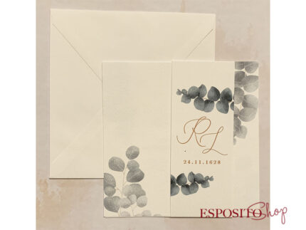 Partecipazione quadrata con foglie eucalipto F1695