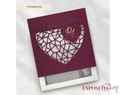 Partecipazione con scatola e confetti decoro cuore laser cut con iniziali BoxL02