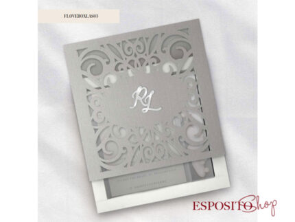 Partecipazione con scatola e confetti decoro laser cut e iniziali BoxL03