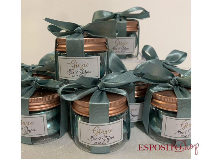 Barattolino tappo oro rosa con etichetta personalizzata