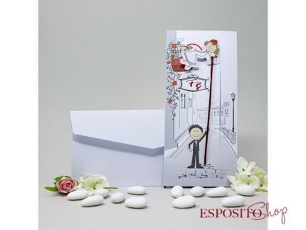 Partecipazione sposi cartoon al balcone BP051512 2