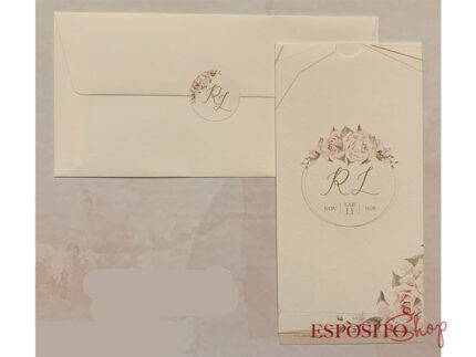 Partecipazione con folder con rose rosa cipria F1738