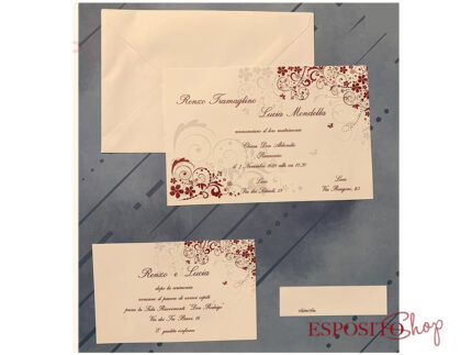 Partecipazione con decori bordeaux F1319