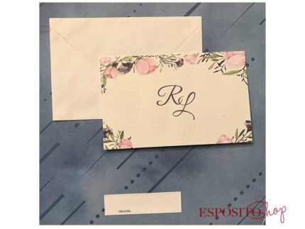 Partecipazione con foglie e peonie rosa F1559