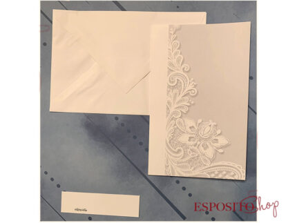 Partecipazione grigio perla effetto pizzo bianco F1564