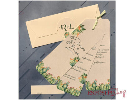 Partecipazione tropicale con cactus e fiori arancioni F1651