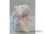 Sacchetto in raso bianco con nastri e rosa corallo