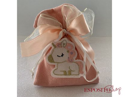 Sacchetto in Cotone Rosa con Unicorno in Tessuto
